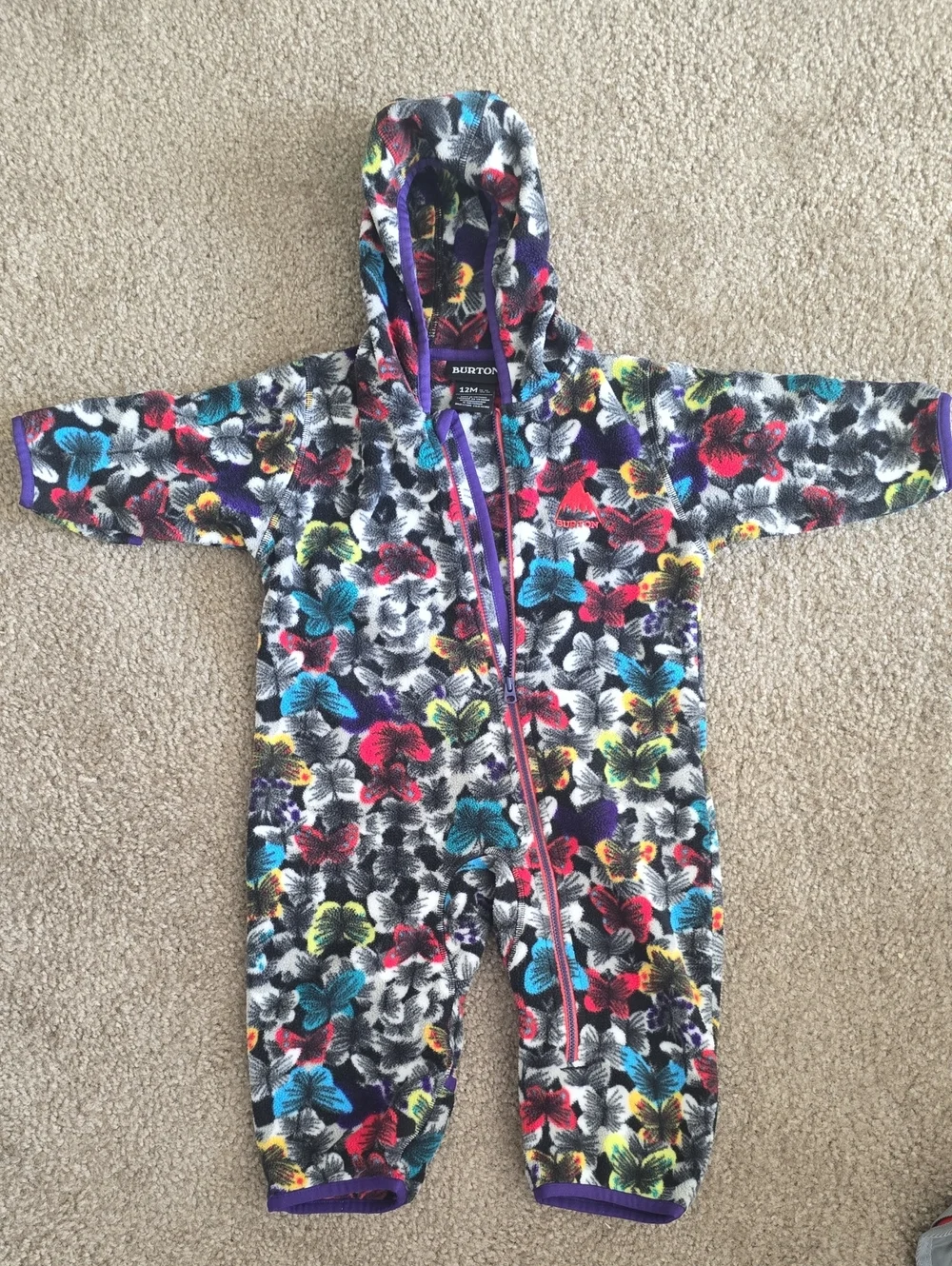 Burton Fleece One-Piece Suit - Butterfly Print -size 12 Months
